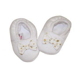 Chaussons velours blanc avec nœud imp. étoiles or | Achetez sur Everykid.com