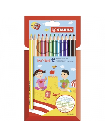 Stabilo Trio Thick - La pochette de 12 crayons + taille crayon