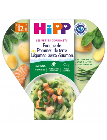 Les Petits Gourmets Fondue de Pommes de terre Légumes verts Saumon (Dès 12 mois) - L'assiette de 230 g - Hipp Biologique