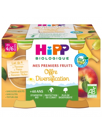Mes Premiers Fruits Offre diversification (Dès 4/6 mois) - 1 pack de 4 pots - Hipp Biologique