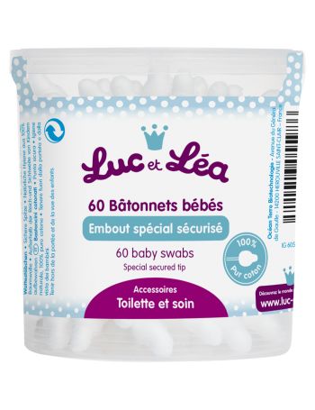 Luc & Léa 60 cotons tiges embout bébé (batônnets ouatés)
