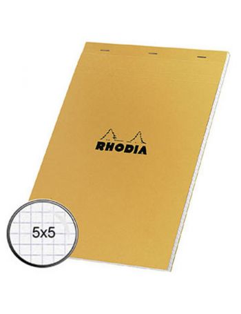 Rhodia Bloc-notes agrafé - Format A4 (80 g/m2) - 80 pages non perforées à petits carreaux - lot de 5