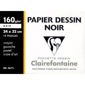 Papier Dessin Noir 160gr 24 X 32cm - Pochette De 12 Feuilles à