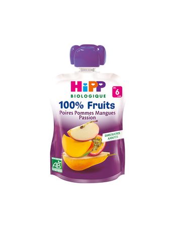 Gourdes 100% fruits Gourde Poires Pommes Mangues Passion (Dès 6 mois) - gourde - Hipp Biologique