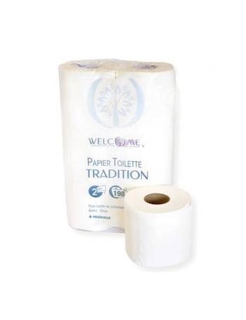 Papier hygiénique blanc pure ouate de cellulose - carton de 16 paquets de 6 rouleaux