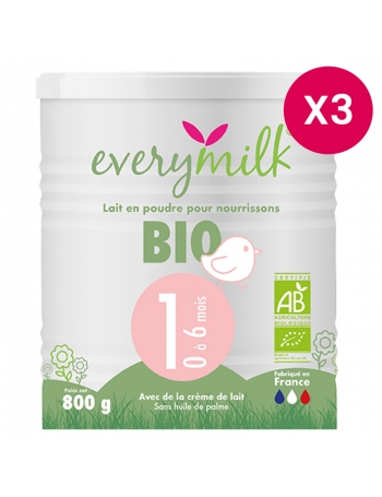 Lait infantile Bio everymilk 1 de 0 à 6 mois - lot de 3 boîtes