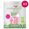 Lait infantile Bio everymilk 2 de 6 mois à 1 an - lot de 3 boîtes