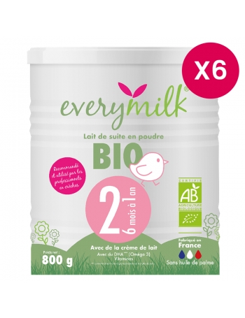 Lait infantile Bio everymilk 2 de 6 mois à 1 an - lot de 6 boîtes