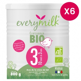 Lait infantile Bio everymilk 3 croissance de 10 mois à 3 ans - lot de 6 boîtes