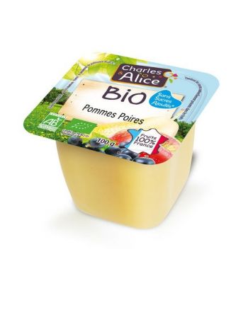 Charles & Alice - Coupelles Pommes Poires Bio Fruits 100% France - Sans sucres ajoutés bio - 100 g