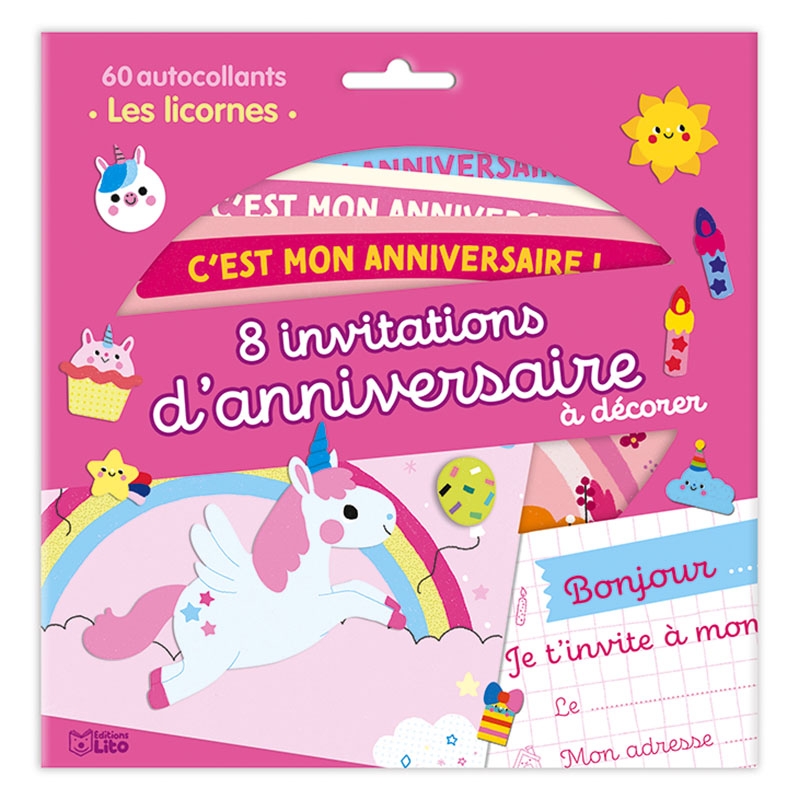 Mes cartes à décorer - 8 invitations d'anniversaire - Les licornes
